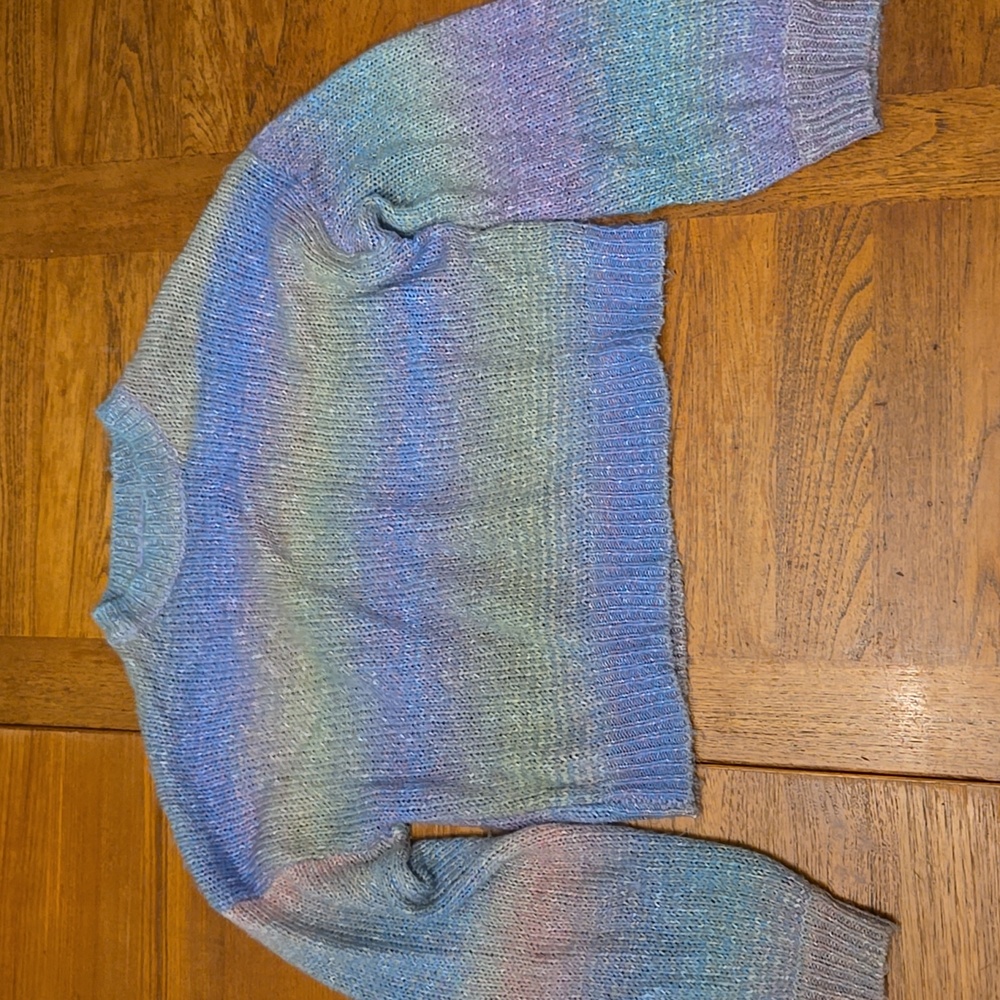 Rainbow Crop Balloon Sleeve Sweater